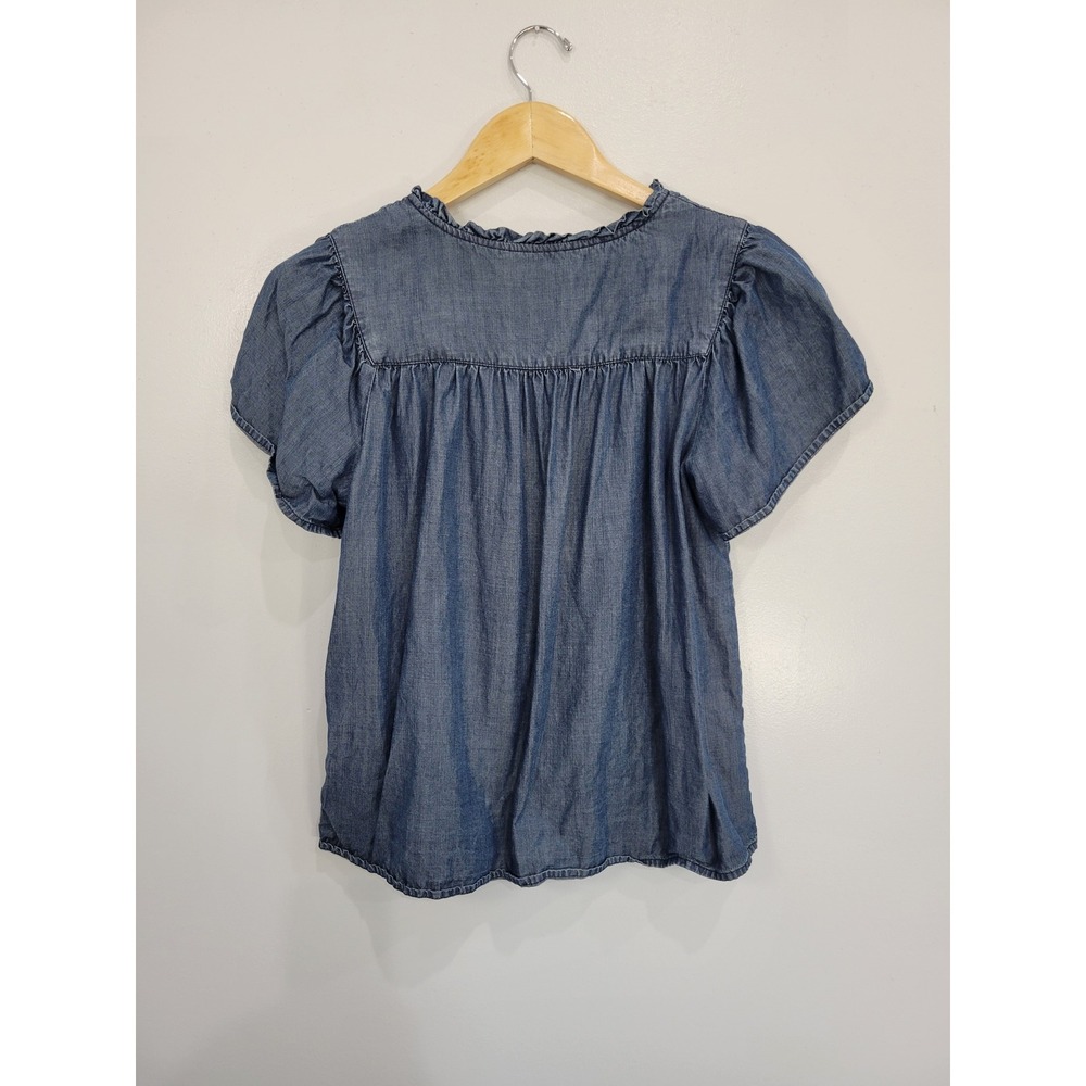 Ariat Blue Denim Short Sleeve Peasant Blouse - Picture 5 of 7